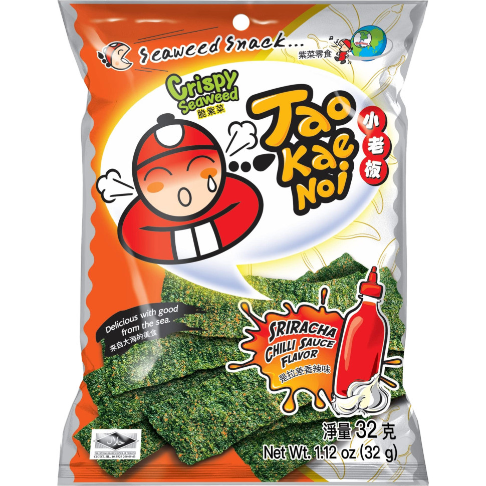 Снэк из хрустящих водорослей Tao Kae Noi со вкусом соуса Шрирача 32г