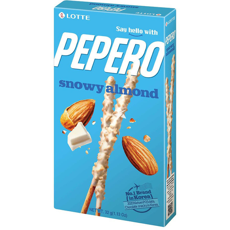 Соломка PEPERO в белом шоколаде с миндалем Snowy Almond Lotte 32г