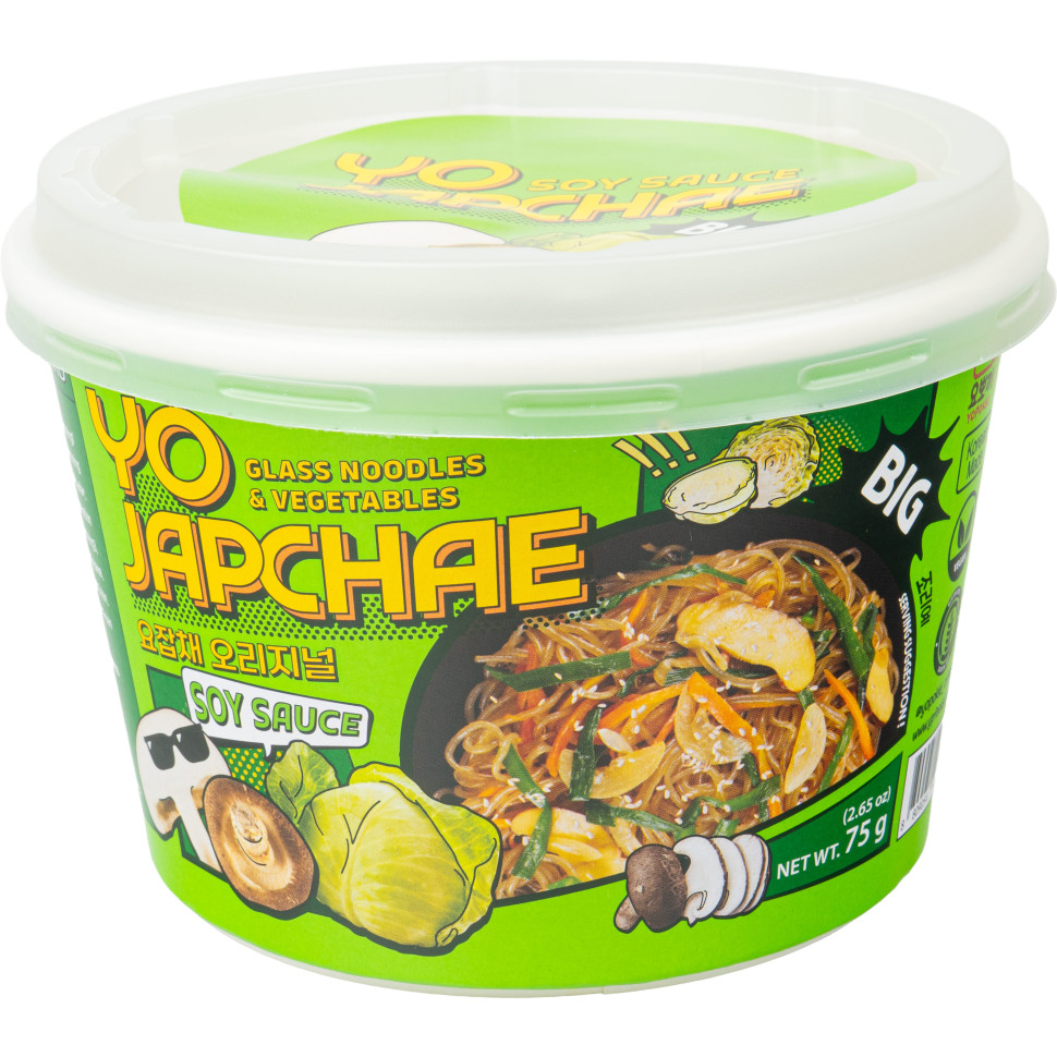 Крахмальная лапша быстрого приготовления Japchae Soy Sauce в миске Yopokki 75г